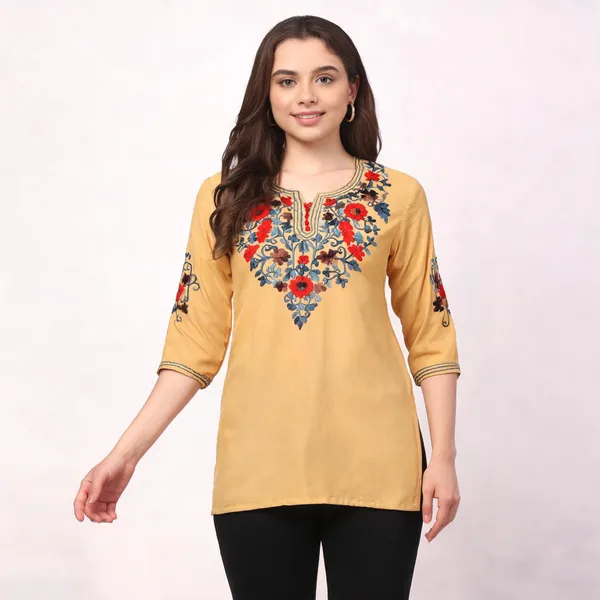 Yellow_Viscose_Rayon_Embroidered_Straight_Kurti_For_Women