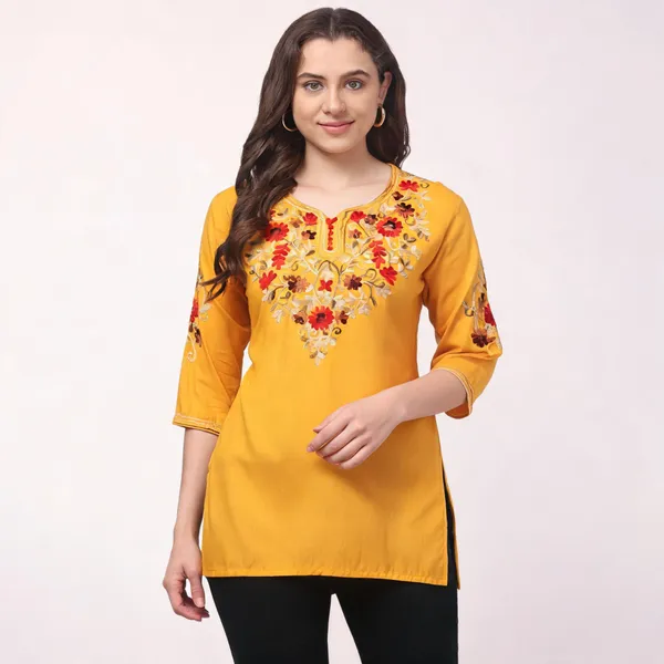Yellow_Viscose_Rayon_Embroidered_Straight_Kurti_For_Women