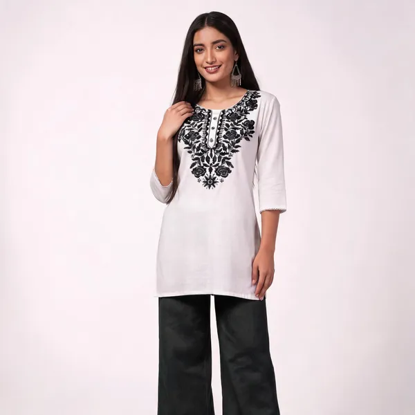 White_Viscose_Rayon_Straight_Kurta_Palazzo_Set_For_Women