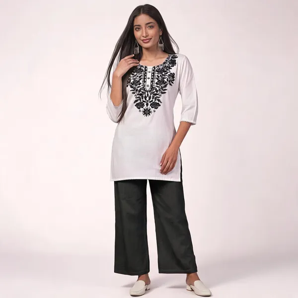White_Viscose_Rayon_Straight_Kurta_Palazzo_Set_For_Women