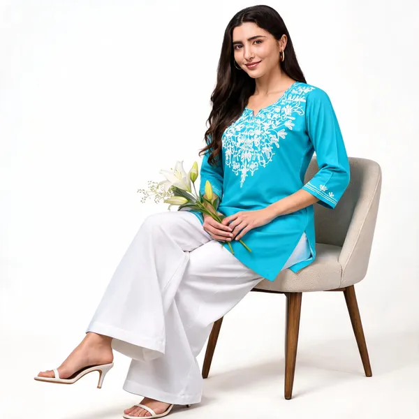 Turquoise_Viscose_Rayon_Straight_Kurta_Palazzo_Set_For_Women