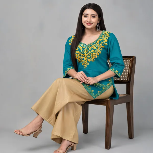 Teal_Viscose_Rayon_Straight_Kurta_Palazzo_Set_For_Women