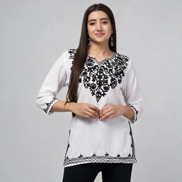 Black_Viscose_Rayon_Straight_Embroidered_Kurti_For_Women_Set_Of_2