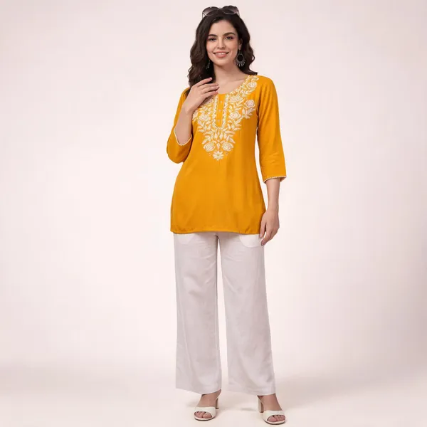 Yellow_Viscose_Rayon_Straight_Kurta_Palazzo_Set_For_Women