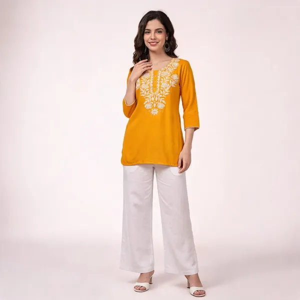 Yellow_Viscose_Rayon_Straight_Kurta_Palazzo_Set_For_Women