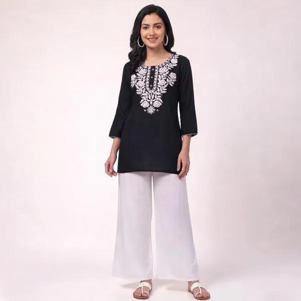 Black_Viscose_Rayon_Straight_Kurta_Palazzo_Set_For_Women