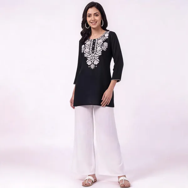 Black_Viscose_Rayon_Straight_Kurta_Palazzo_Set_For_Women