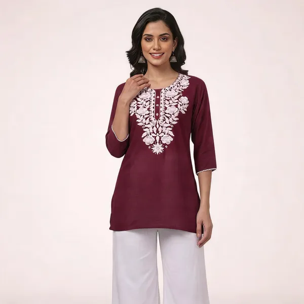 Maroon_Viscose_Rayon_Straight_Kurta_Palazzo_Set_For_Women