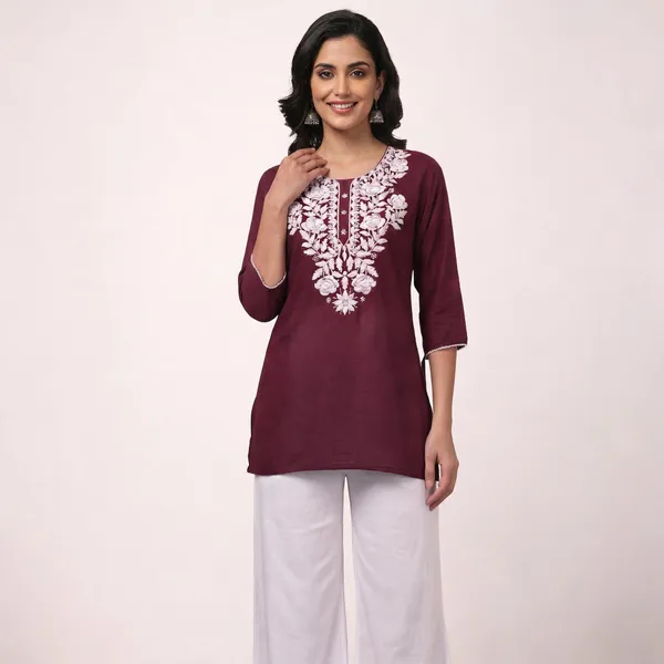 Maroon_Viscose_Rayon_Straight_Kurta_Palazzo_Set_For_Women