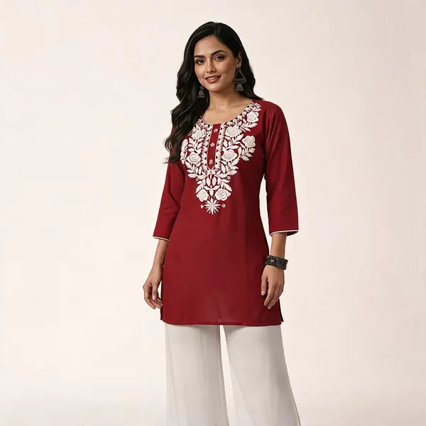 Maroon_Viscose_Rayon_Straight_Kurta_Palazzo_Set_For_Women