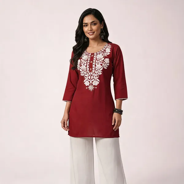 Maroon_Viscose_Rayon_Straight_Kurta_Palazzo_Set_For_Women