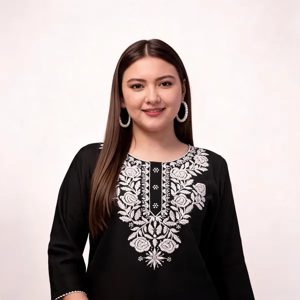 Black_Viscose_Rayon_Straight_Embroidered_Kurta_For_Women