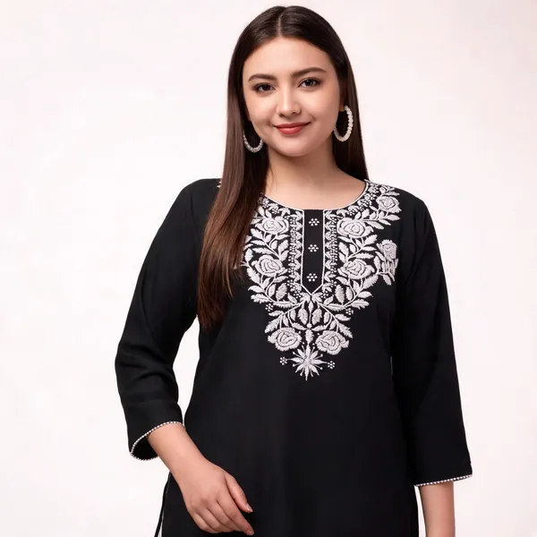 Black_Viscose_Rayon_Straight_Embroidered_Kurta_For_Women