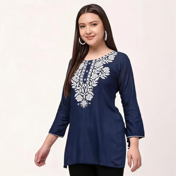 Navy_Blue_Viscose_Rayon_Straight_Embroidered_Kurti_For_Women_Set_Of_2