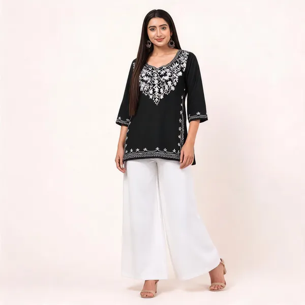 Black_Viscose_Rayon_Straight_Embroidered_Kurta_Palazzo_Set_For_Women
