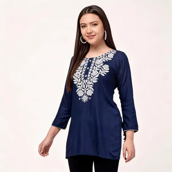 Blue_Viscose_Rayon_Straight_Floral_Kurti_For_Women_Set_Of_2