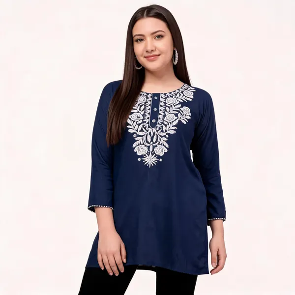 Blue_Viscose_Rayon_Straight_Floral_Kurti_For_Women_Set_Of_2