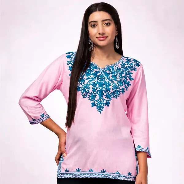 Pink_Viscose_Rayon_Straight_Embroidered_Kurti_For_Women