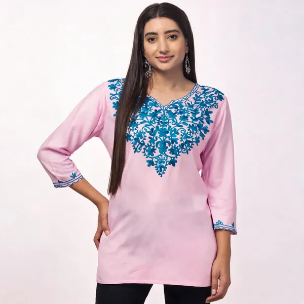 Pink_Viscose_Rayon_Straight_Embroidered_Kurti_For_Women