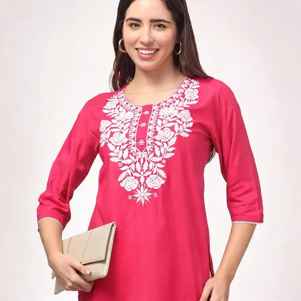Pink_Viscose_Rayon_Straight_Floral_Embroidered_Kurti_For_Women