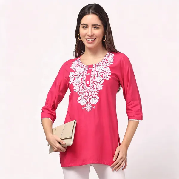 Pink_Viscose_Rayon_Straight_Floral_Embroidered_Kurti_For_Women
