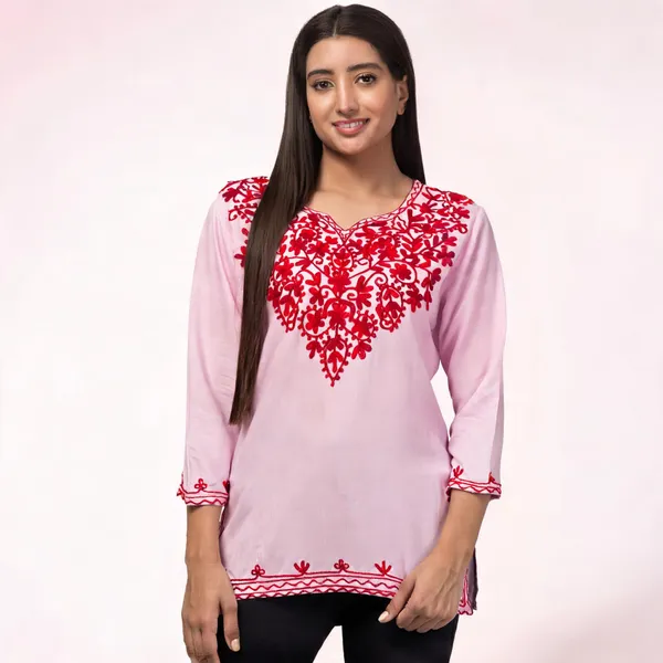 Pink_Viscose_Rayon_Straight_Floral_Embroidered_Kurti_For_Women