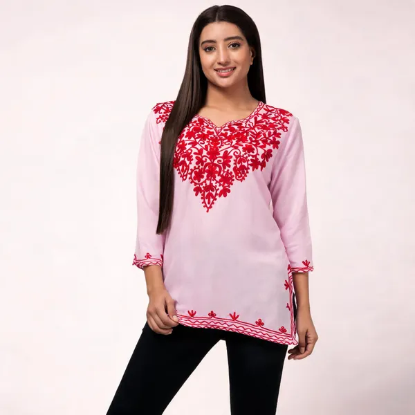 Pink_Viscose_Rayon_Straight_Floral_Embroidered_Kurti_For_Women