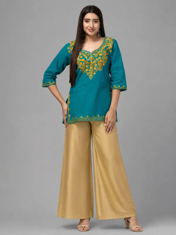 Teal_Embroidered_Straight_Kurta_Palazzo_Set_for_Women