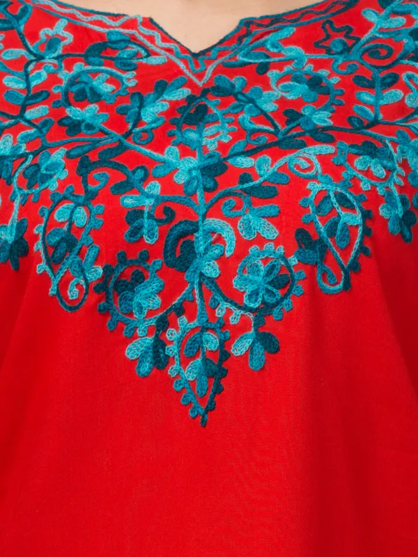 Red_Viscose_Rayon_Straight_Embroidered_Kurti_For_Women