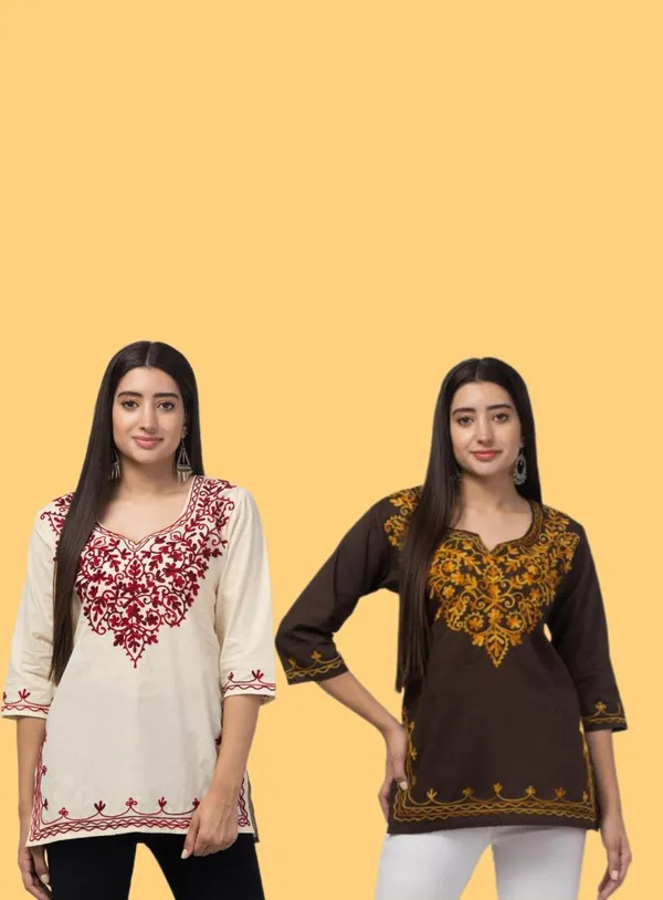 Embroidered_3/4_Sleeve_Straight_Kurti_for_Women