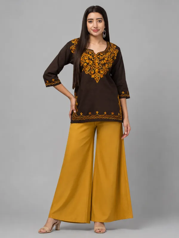 Brown_Embroidered_Kurta_Set_for_Women
