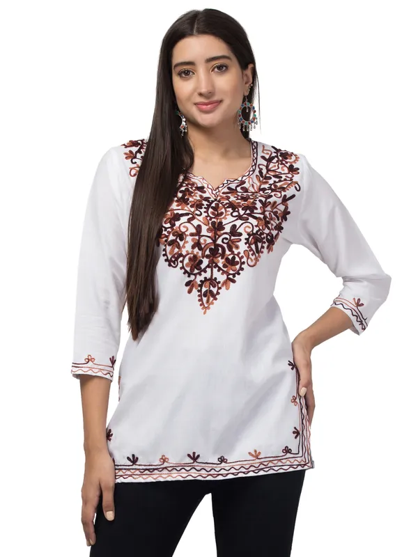 White/Brown-Straight_Kurti