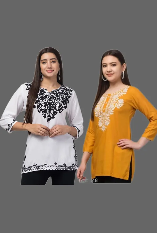 White_And_Mustard_Printed_Straight_Kurti_For_Women