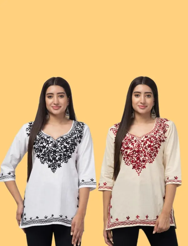 White_And_Beige_Embroidered_Straight_Kurti_for_Women