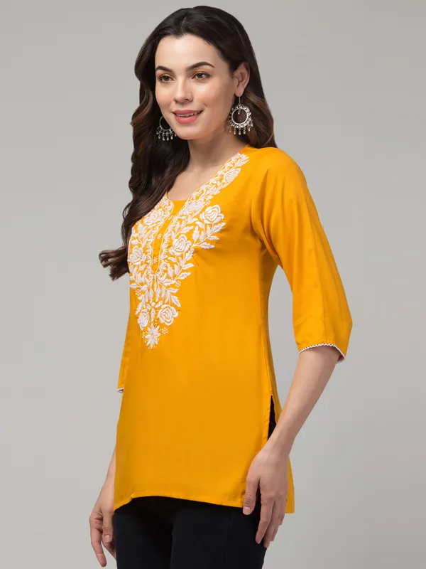 Mustard_Yellow_Embroidered_Straight_Kurti_for_Women