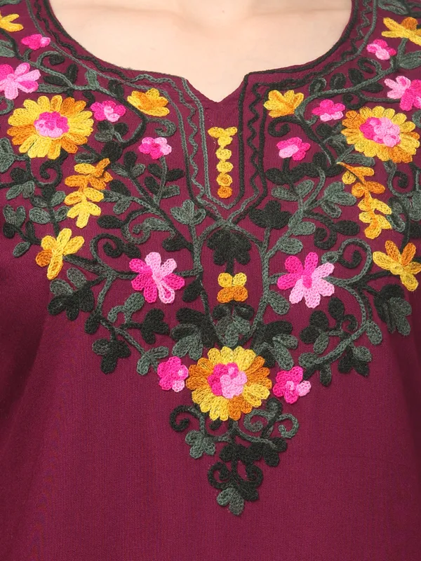 Maroon_Embroidered_Straight_Kurti_for_Women