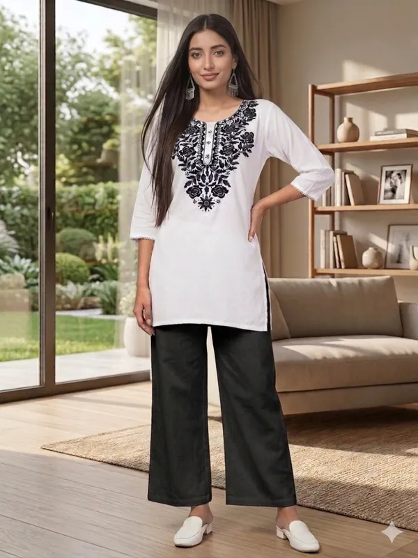 White_Embroidered_Straight_Kurta_Set_For_Women