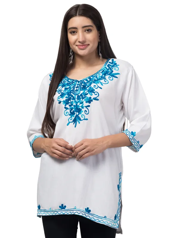 White_with_Blue_Embroidery-Straight_Kurta