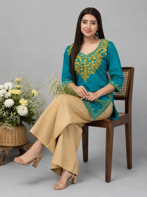 Teal_Embroidered_Straight_Kurta_Palazzo_Set_for_Women