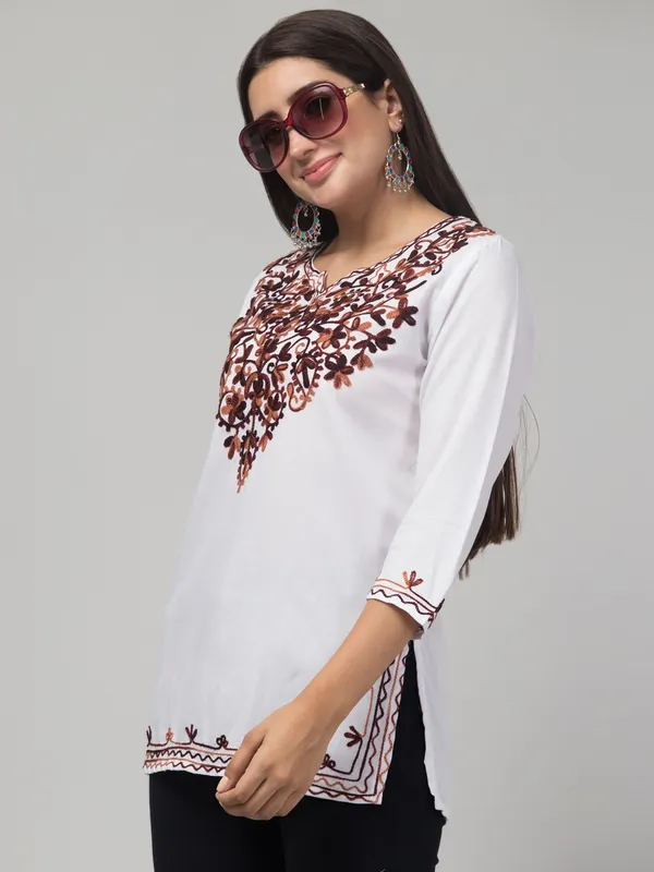 White/Brown-Straight_Kurti