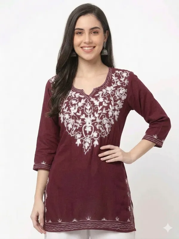 Maroon_Embroidered_Straight_Kurti_for_Women