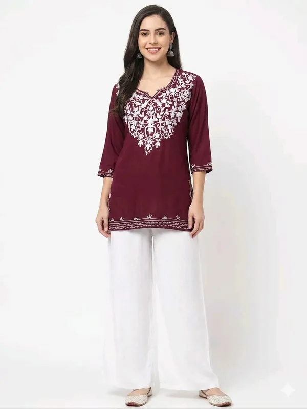 Maroon_Embroidered_Straight_Kurti_for_Women