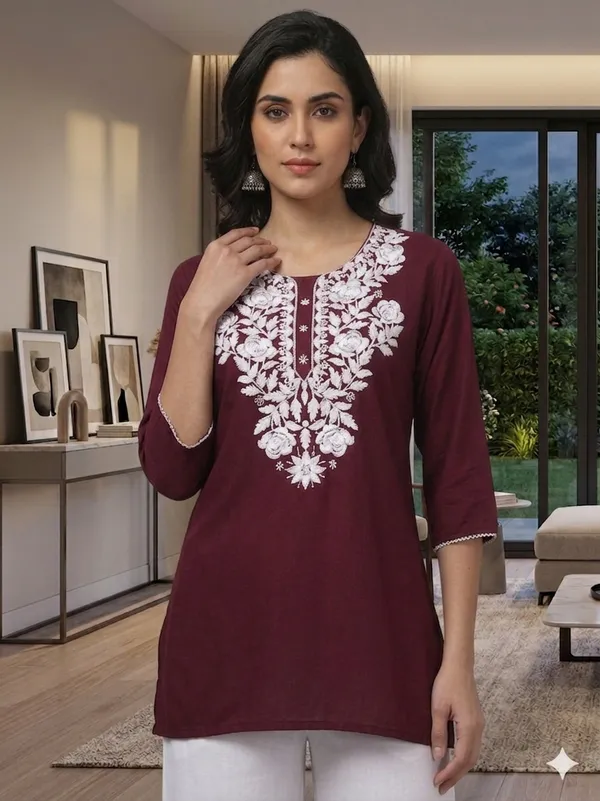 Maroon_Embroidered_Straight_Kurta_For_Women