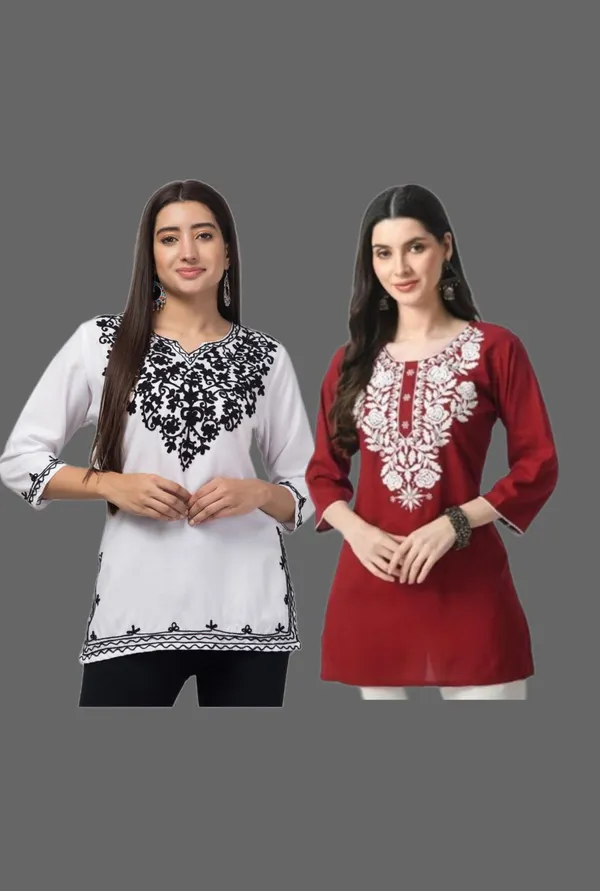White_And_Maroon_Printed_Straight_Kurti_for_Women