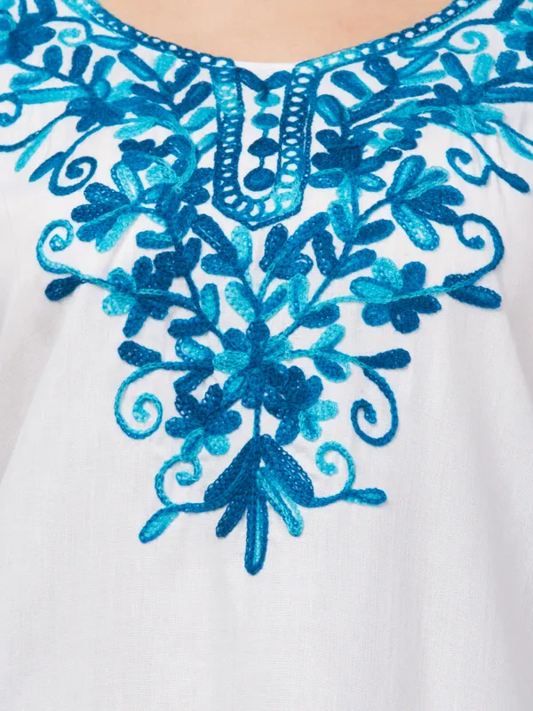 White_with_Blue_Embroidery-Straight_Kurta