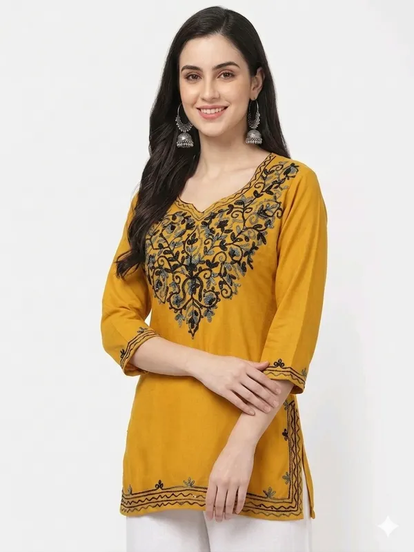 Mustard_Embroidered_Straight_Kurta_For_Women