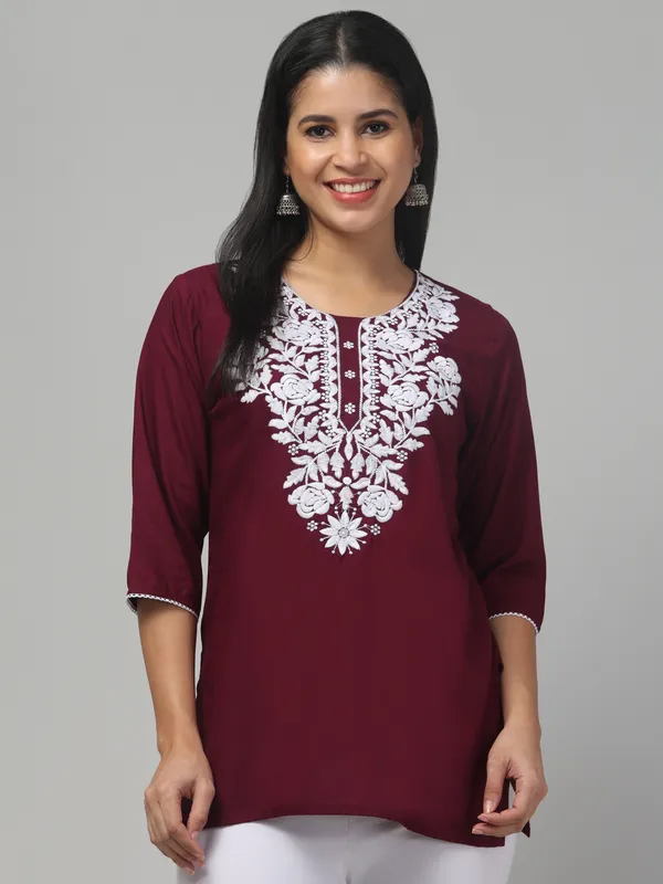 Maroon_Embroidered_Straight_Kurti_for_Women