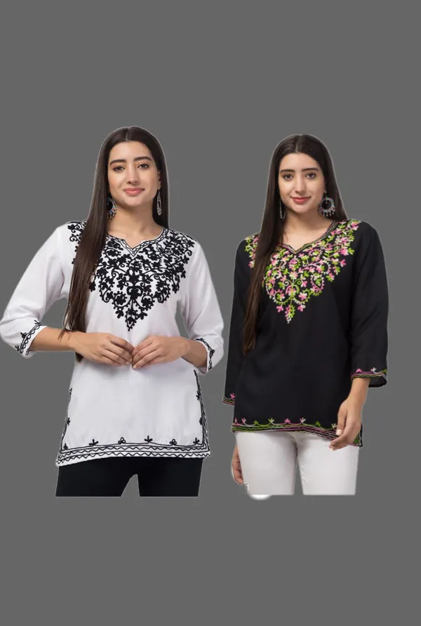 White_And_Black_Embroidered_Kurti_Set_for_Women