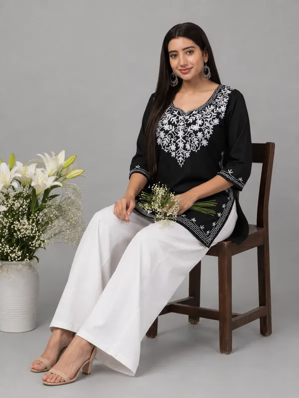 Black_Embroidered_Straight_Kurta_Set_for_Women
