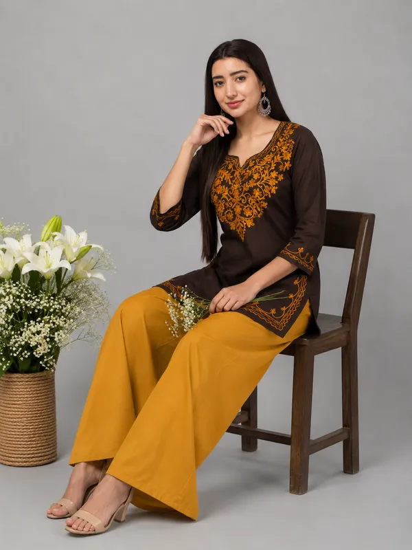 Brown_Embroidered_Kurta_Set_for_Women